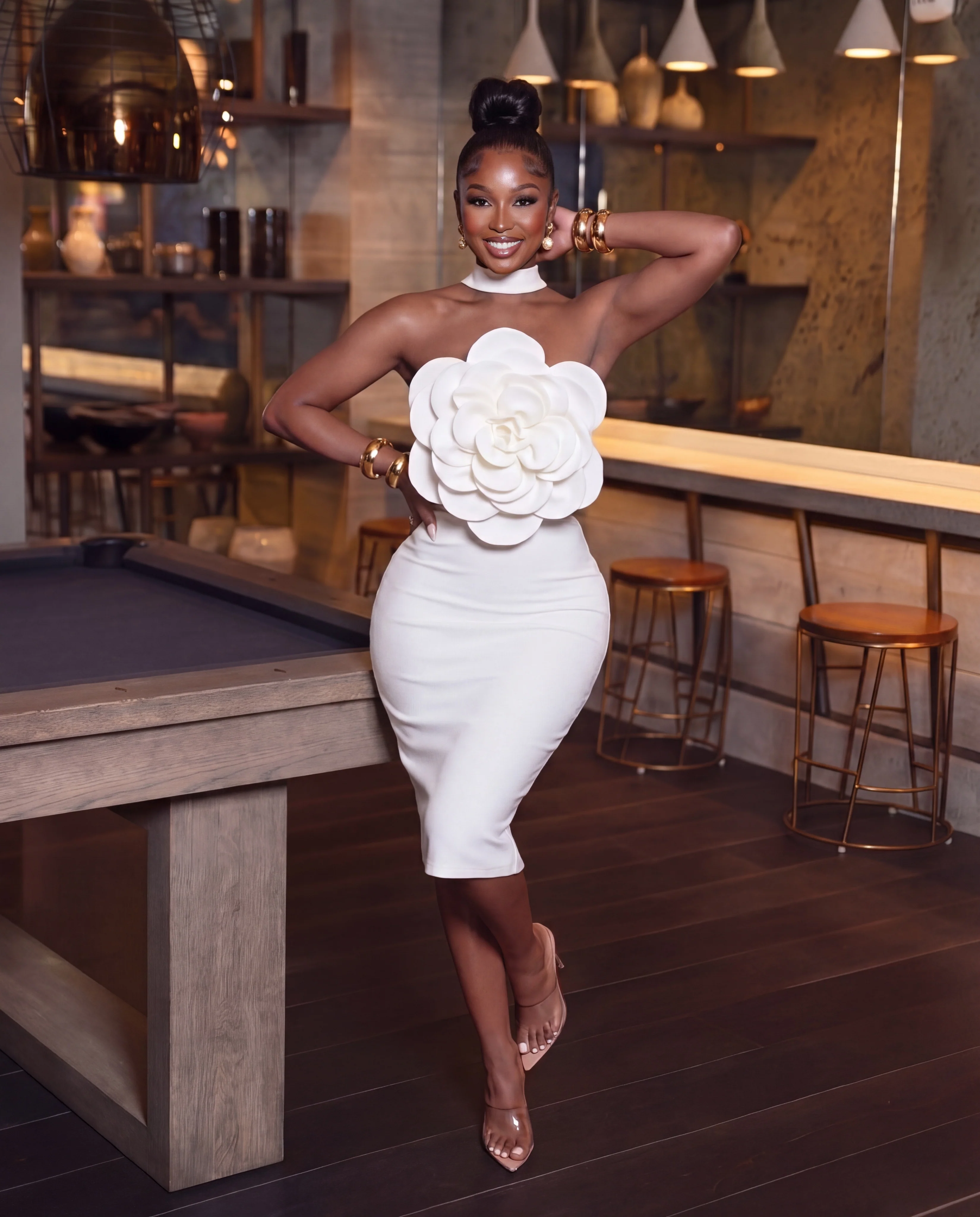 Pop Rose Choke Neck Collar Dress - Image 2