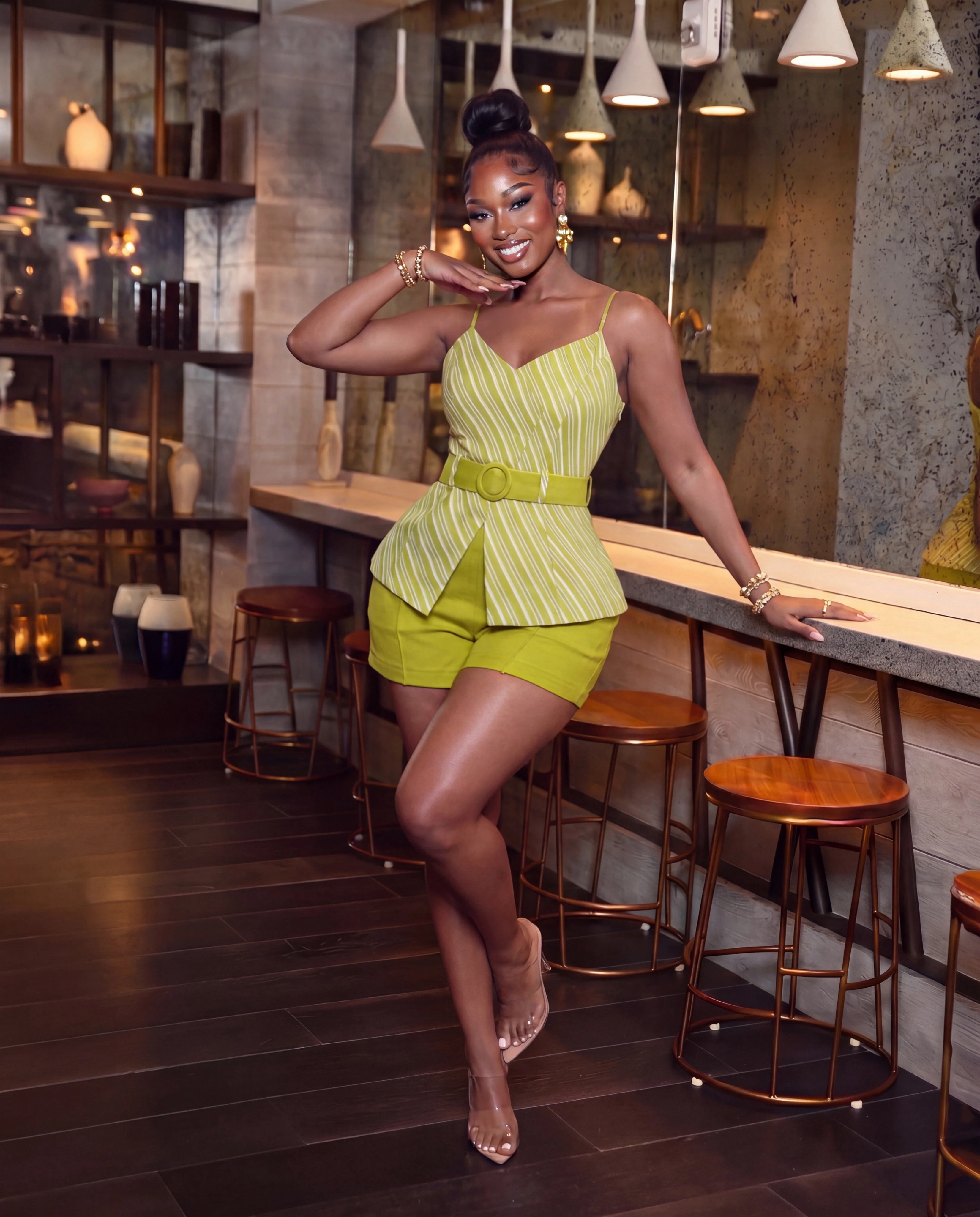 Printed Adjustable Strap Belted Top with Solid Short Set