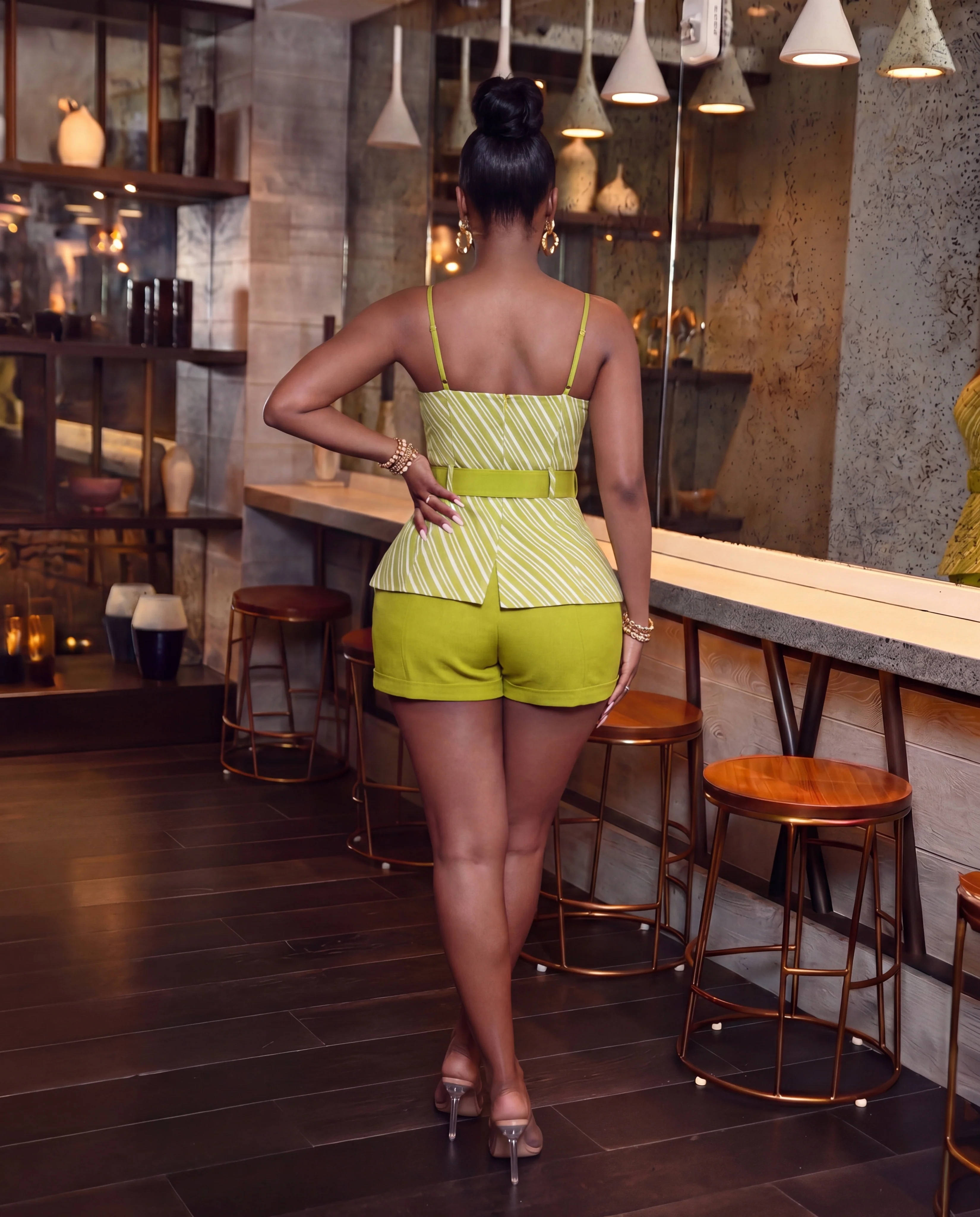 Printed Adjustable Strap Belted Top with Solid Short Set - Image 2
