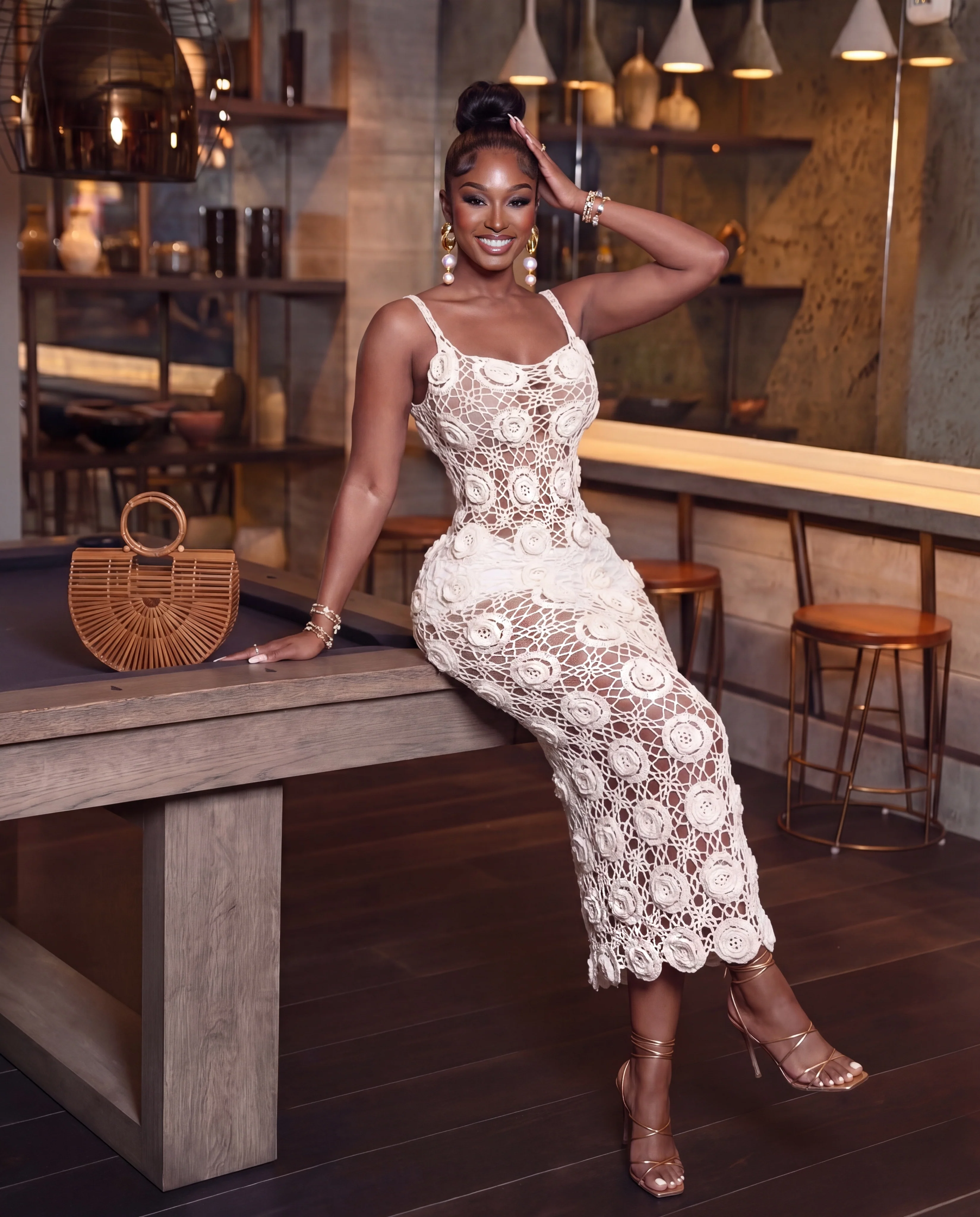 Rose Crochet Flower Bodycon Maxi Dress - Image 2