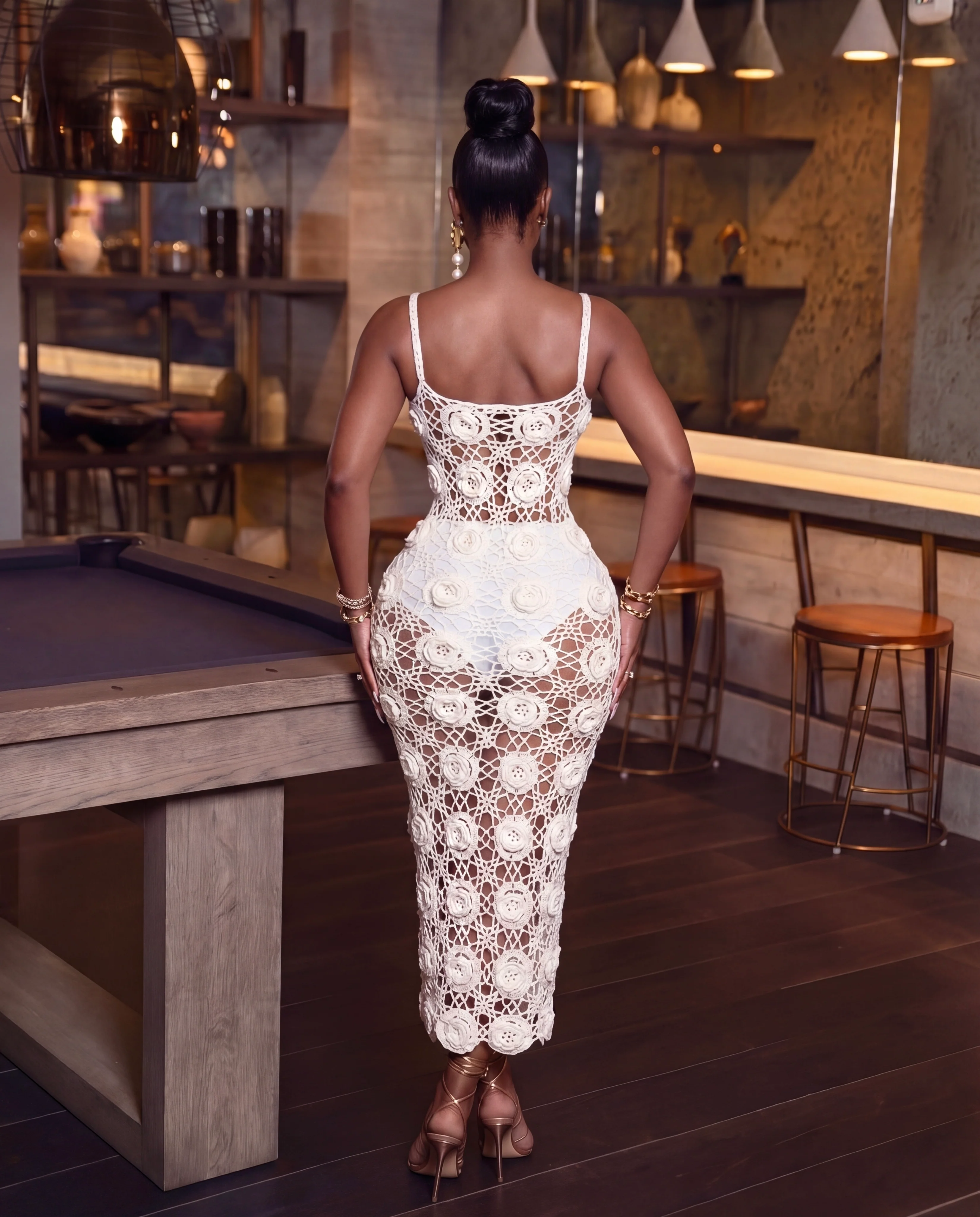 Rose Crochet Flower Bodycon Maxi Dress - Image 4