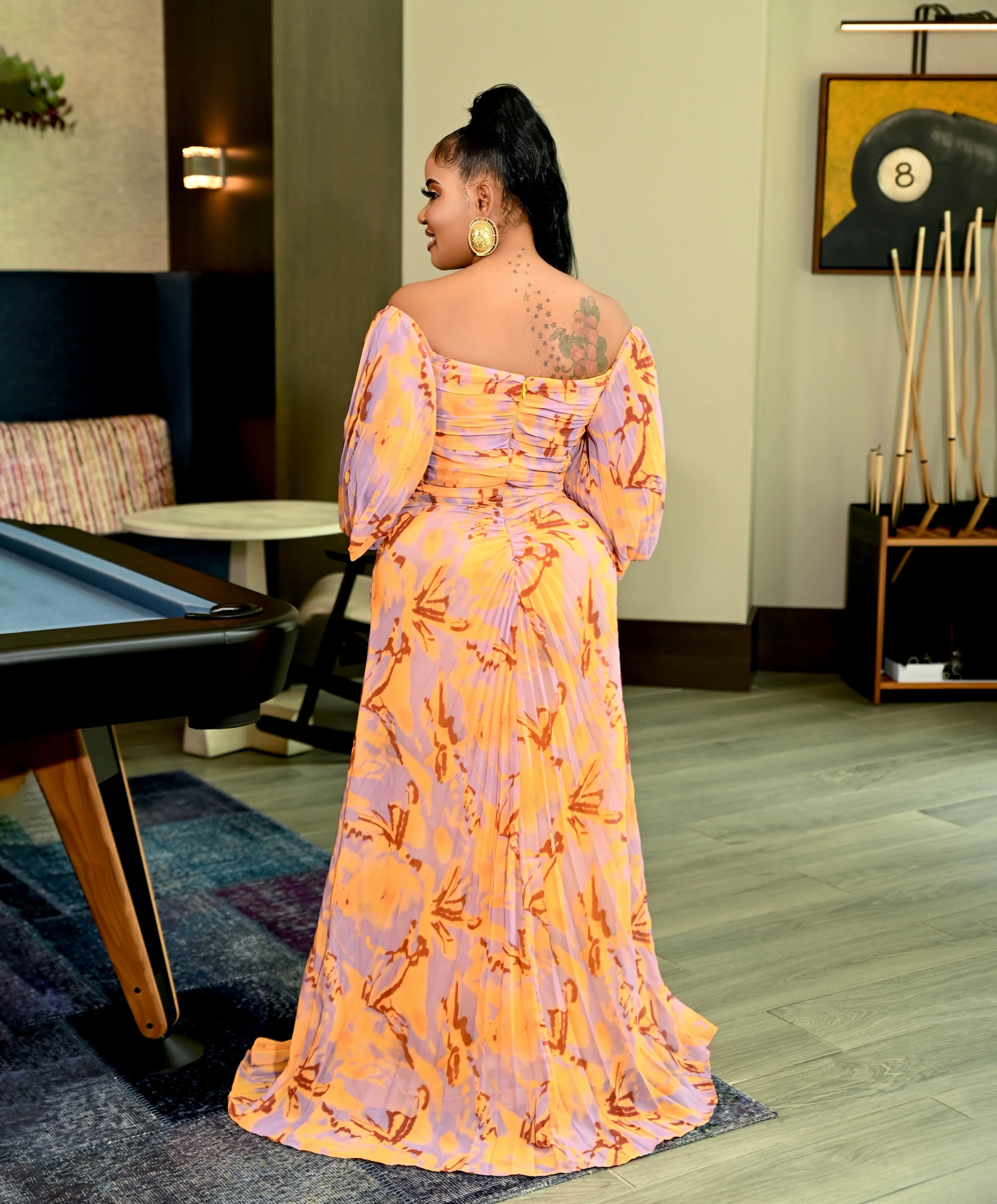 RUCHED PRINT OFF SHOULDER MAXI DRESS - Image 3