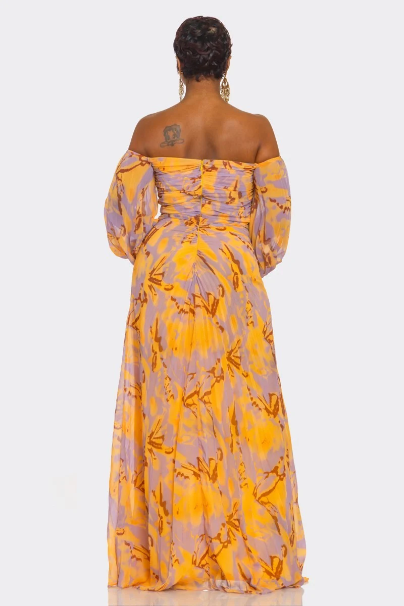 RUCHED PRINT OFF SHOULDER MAXI DRESS - Image 7
