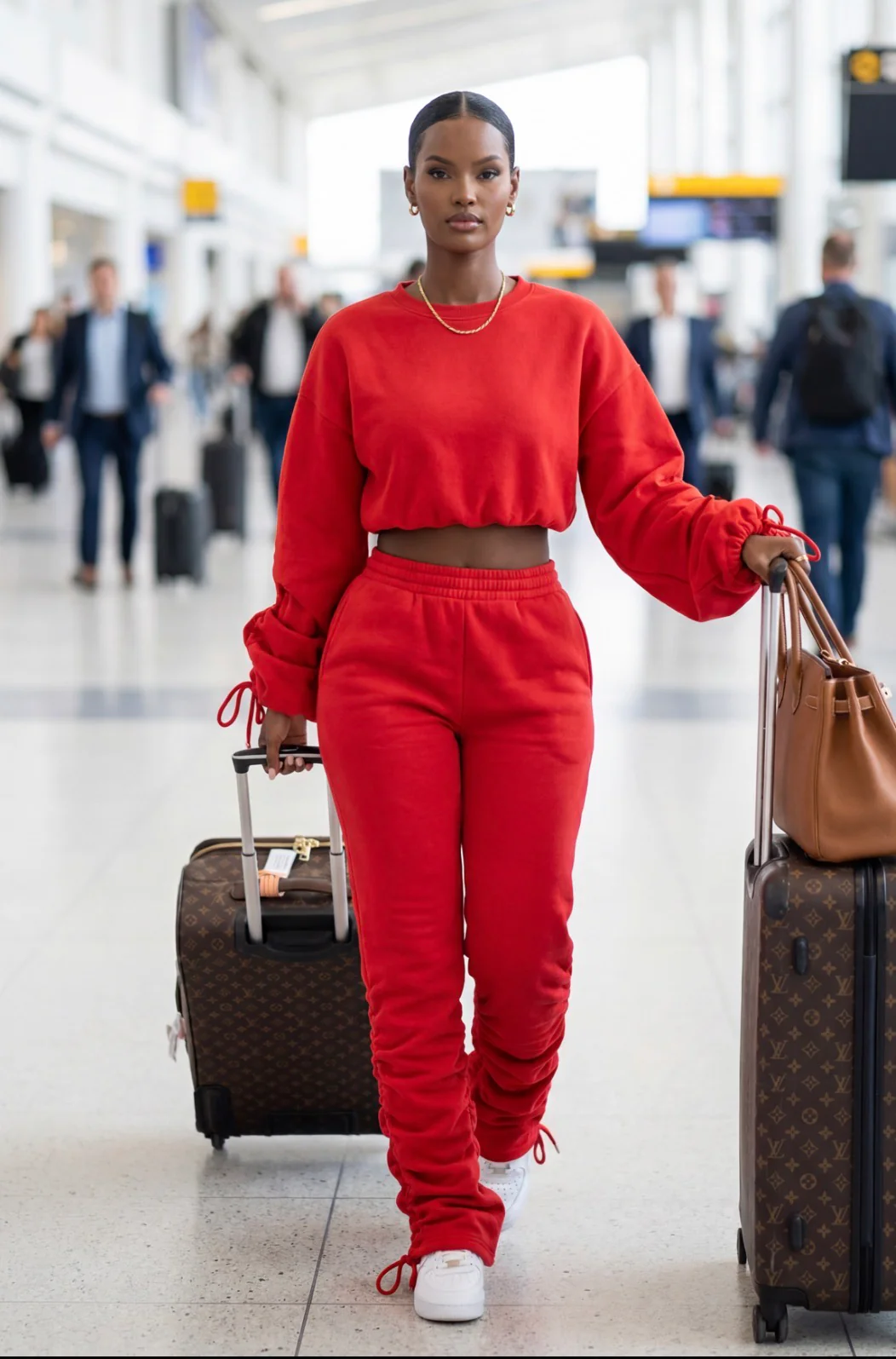 RUCHED SLEEVE CROP TOP & JOGGER LEG PANTS SET - Image 3