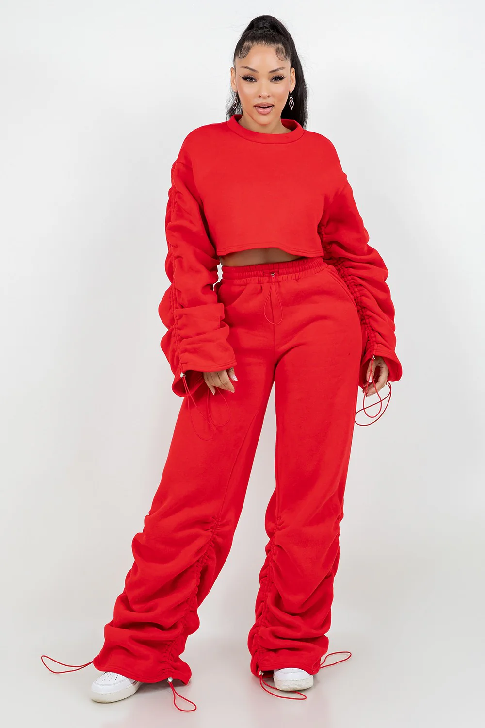 RUCHED SLEEVE CROP TOP & JOGGER LEG PANTS SET - Image 4
