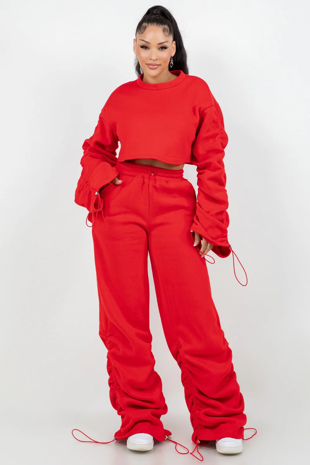 RUCHED SLEEVE CROP TOP & JOGGER LEG PANTS SET - Image 5