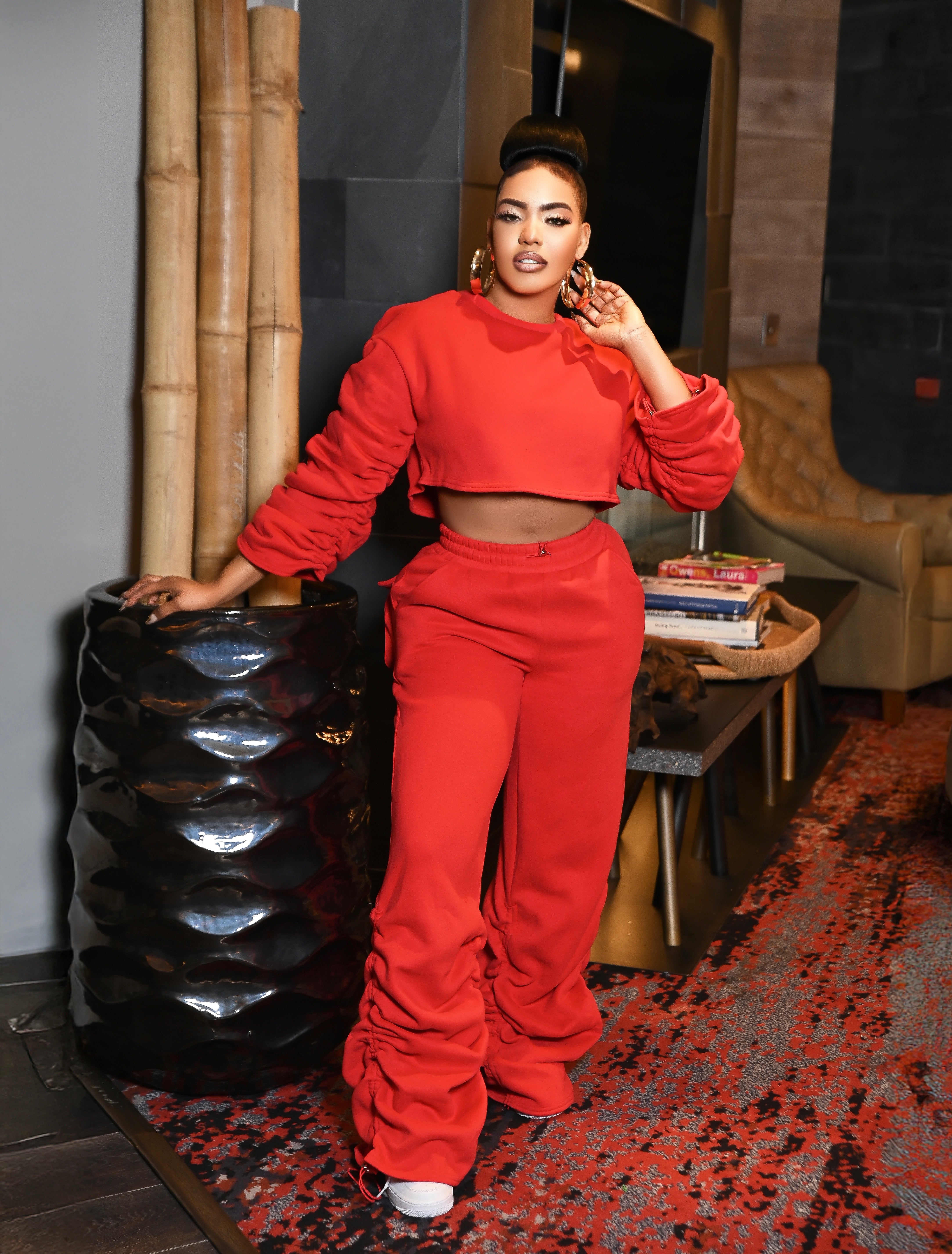RUCHED SLEEVE CROP TOP & JOGGER LEG PANTS SET - Image 6