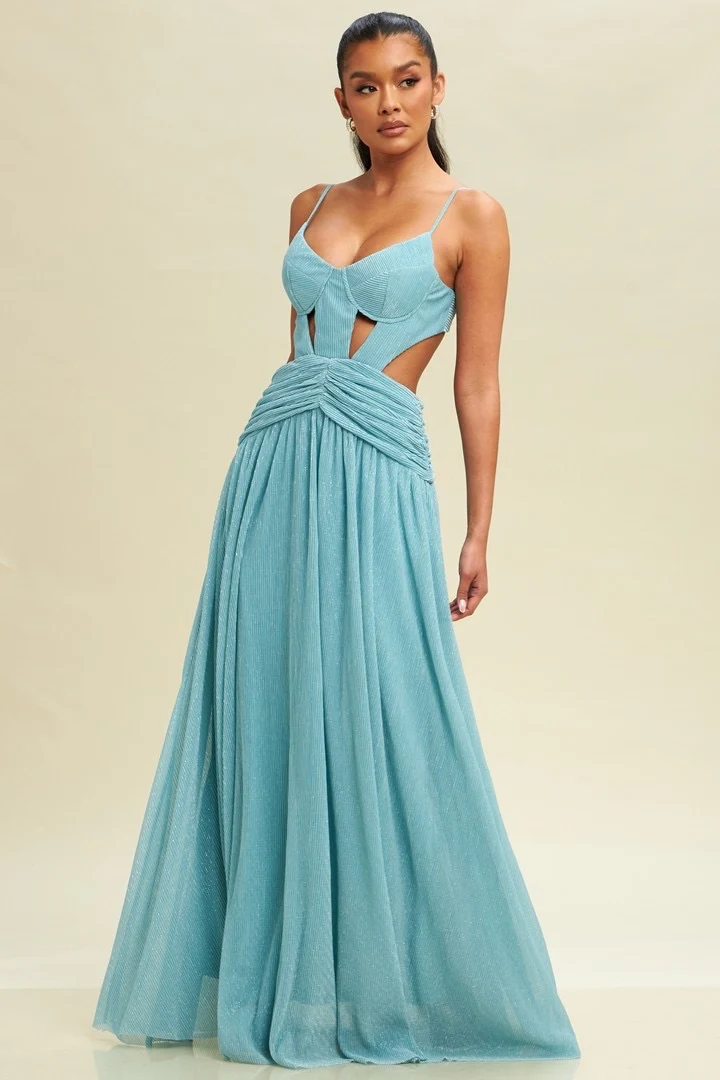 SHIRRED METALLIC CUTOUT DRESS - Image 3