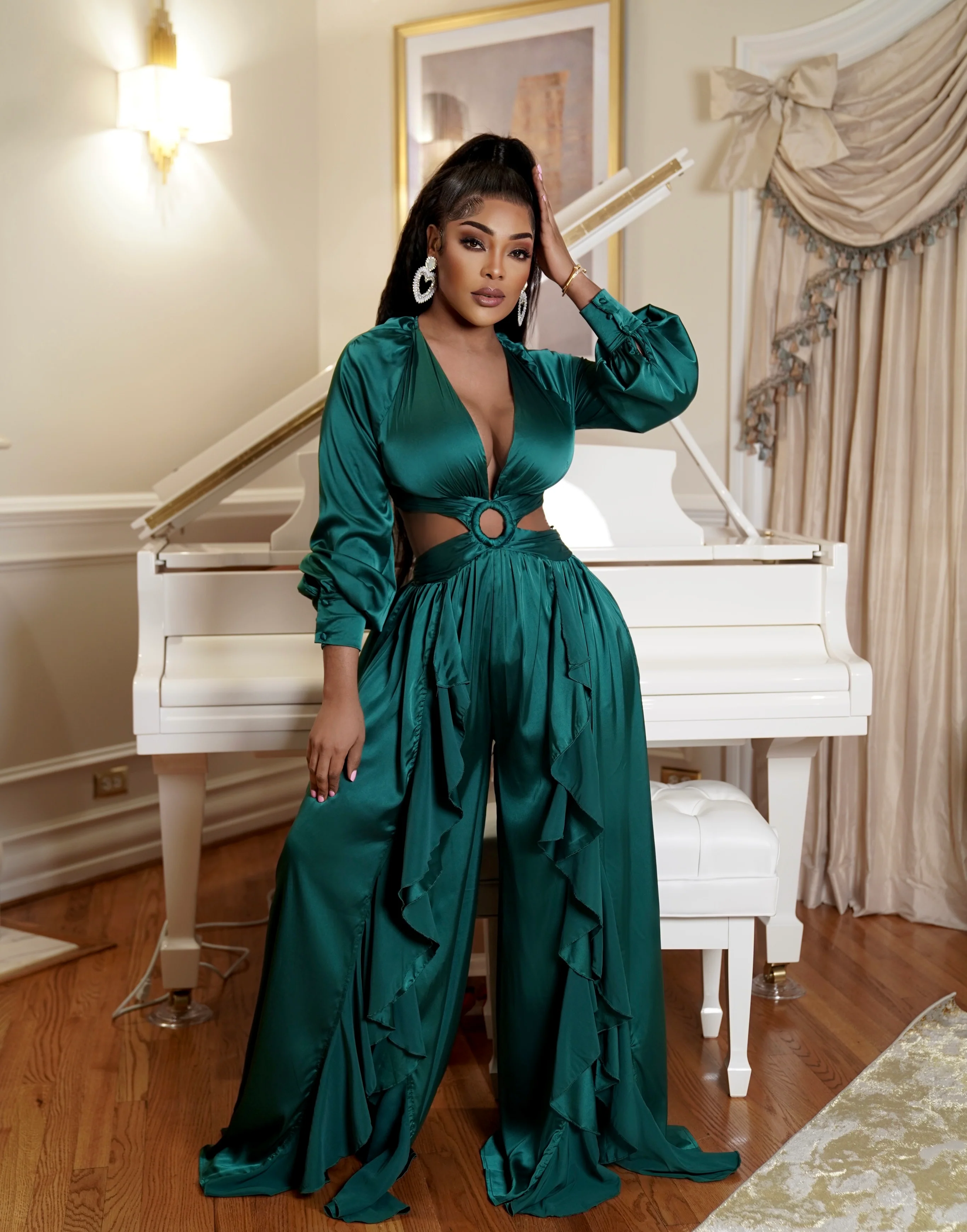 SIDE RUFFLED O RING SIDE CUTOFF JUMPSUIT - Image 2