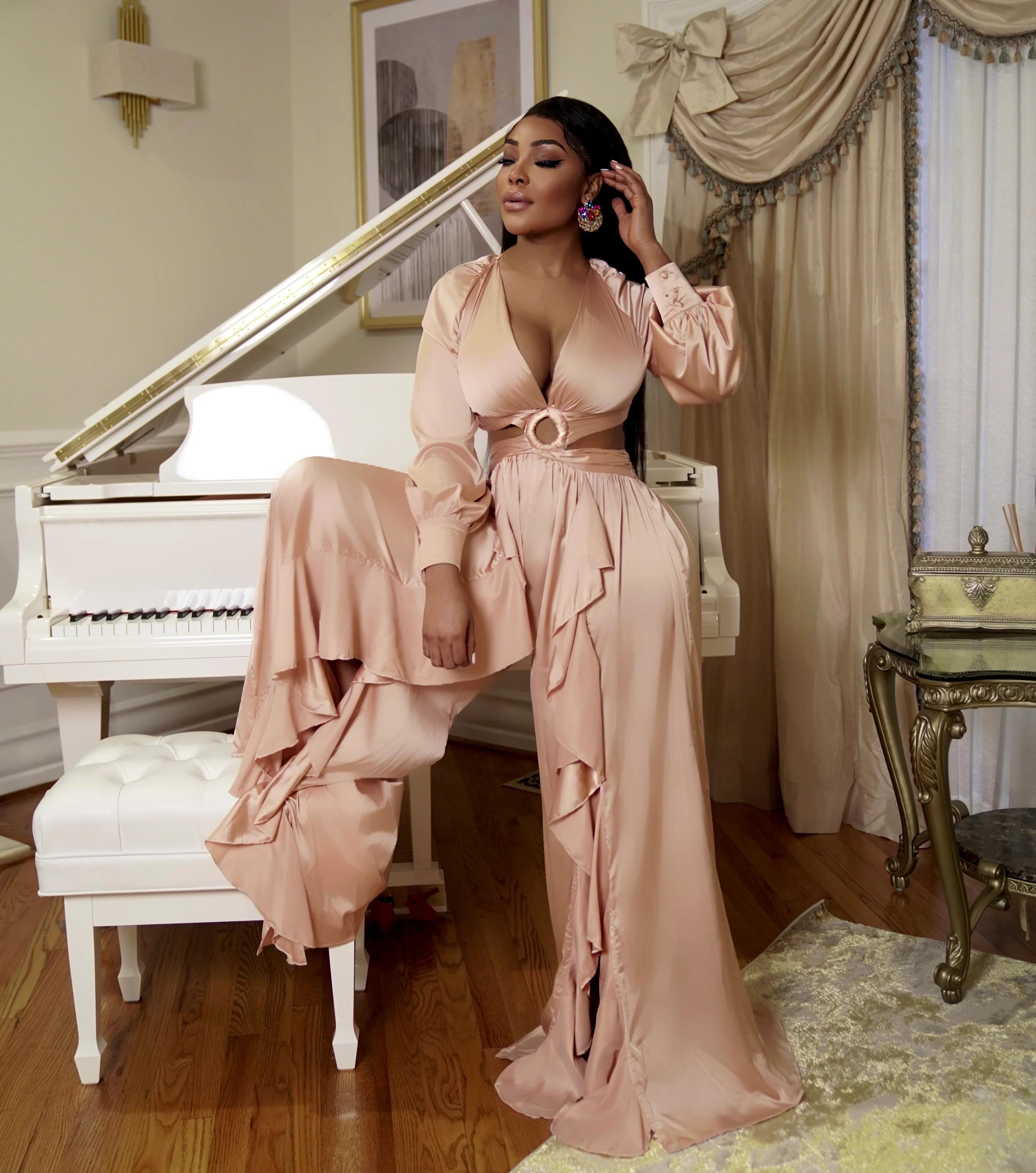 SIDE RUFFLED O RING SIDE CUTOFF JUMPSUIT - Image 6