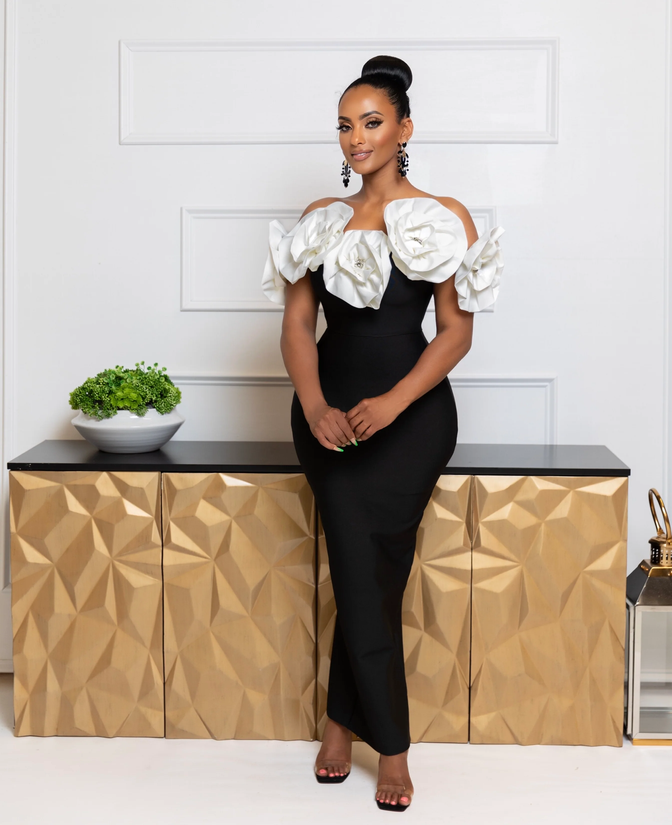 Solene Off Shoulder Flower Maxi Bandage Dress