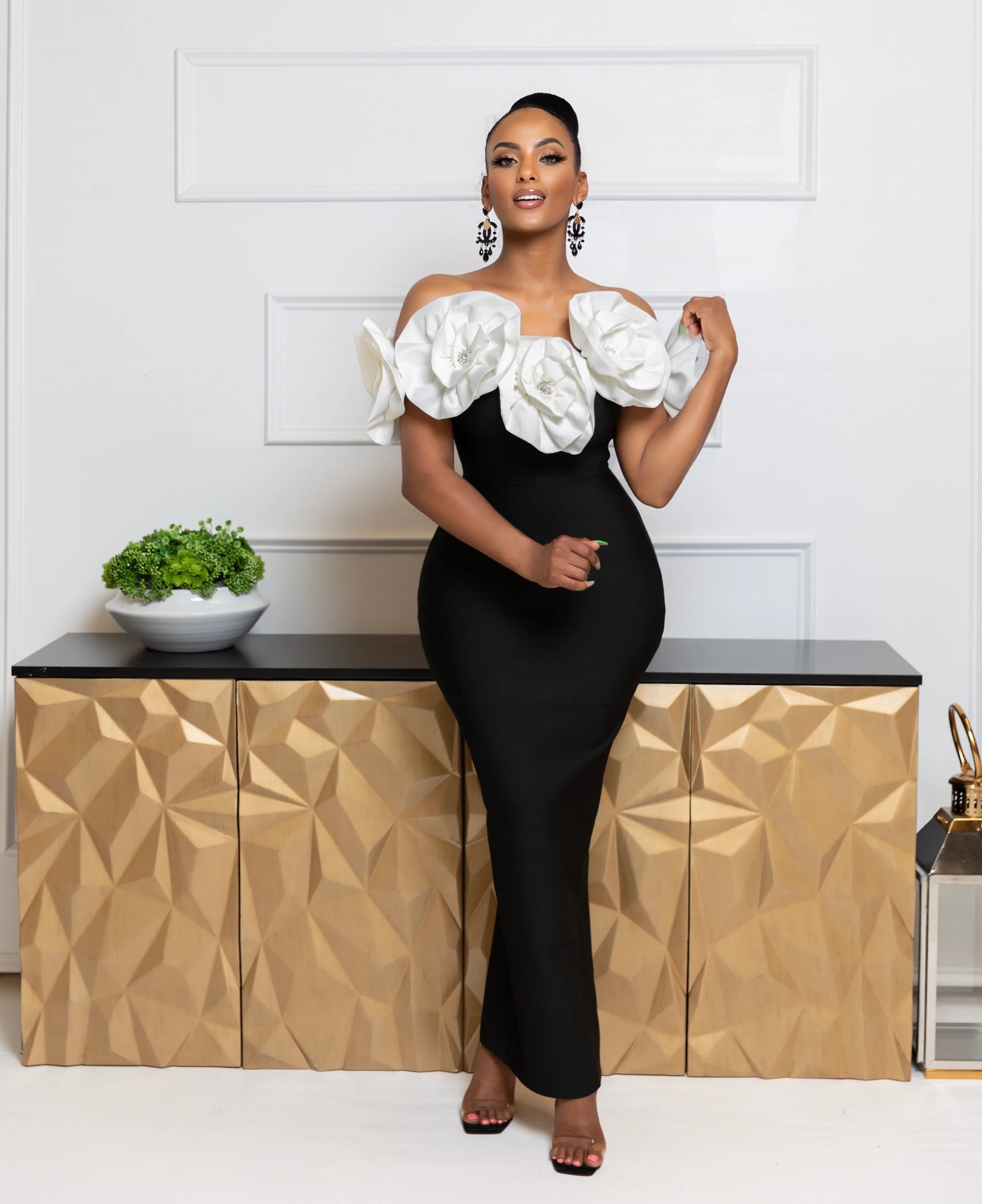Solene Off Shoulder Flower Maxi Bandage Dress - Image 2