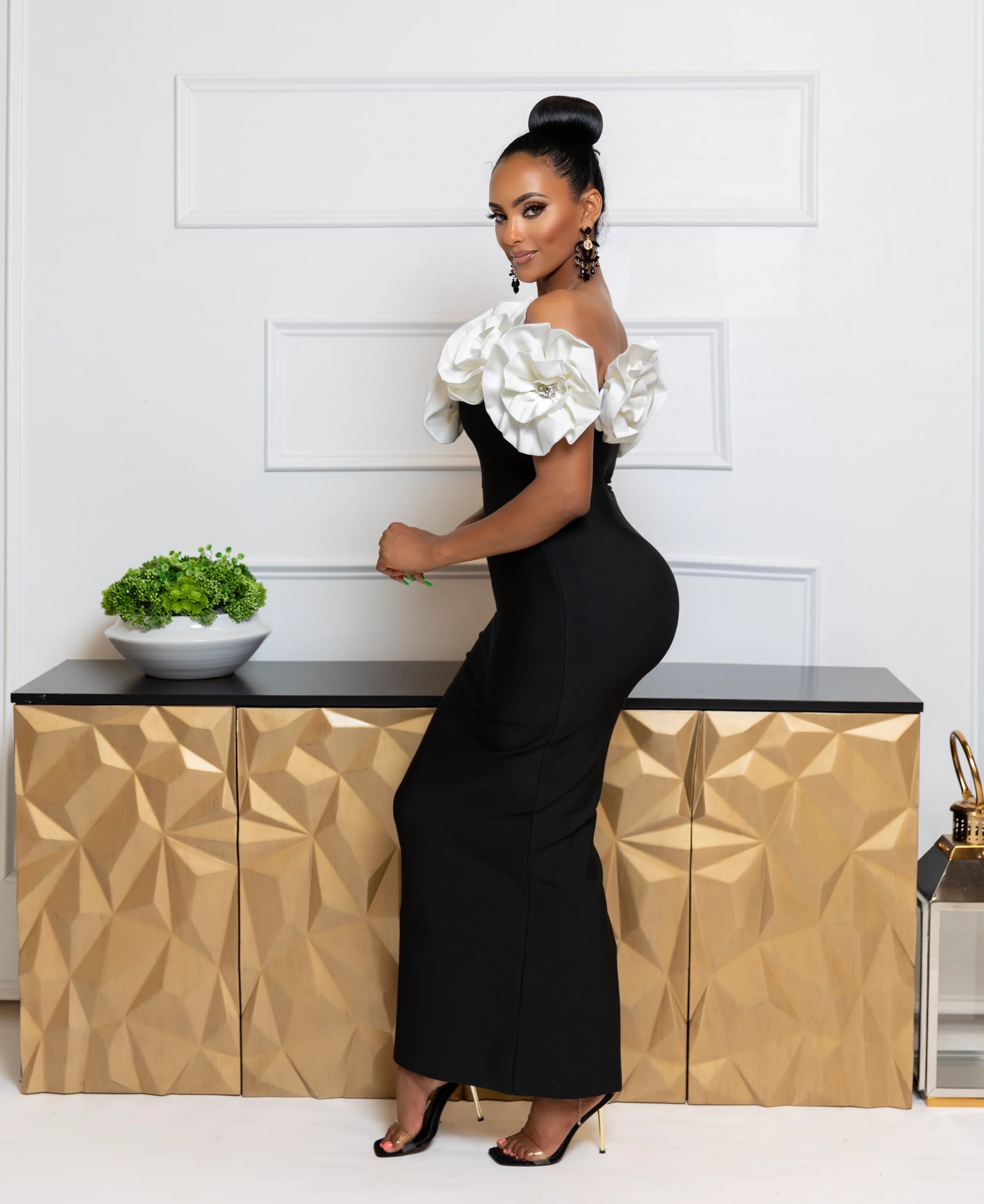 Solene Off Shoulder Flower Maxi Bandage Dress - Image 3