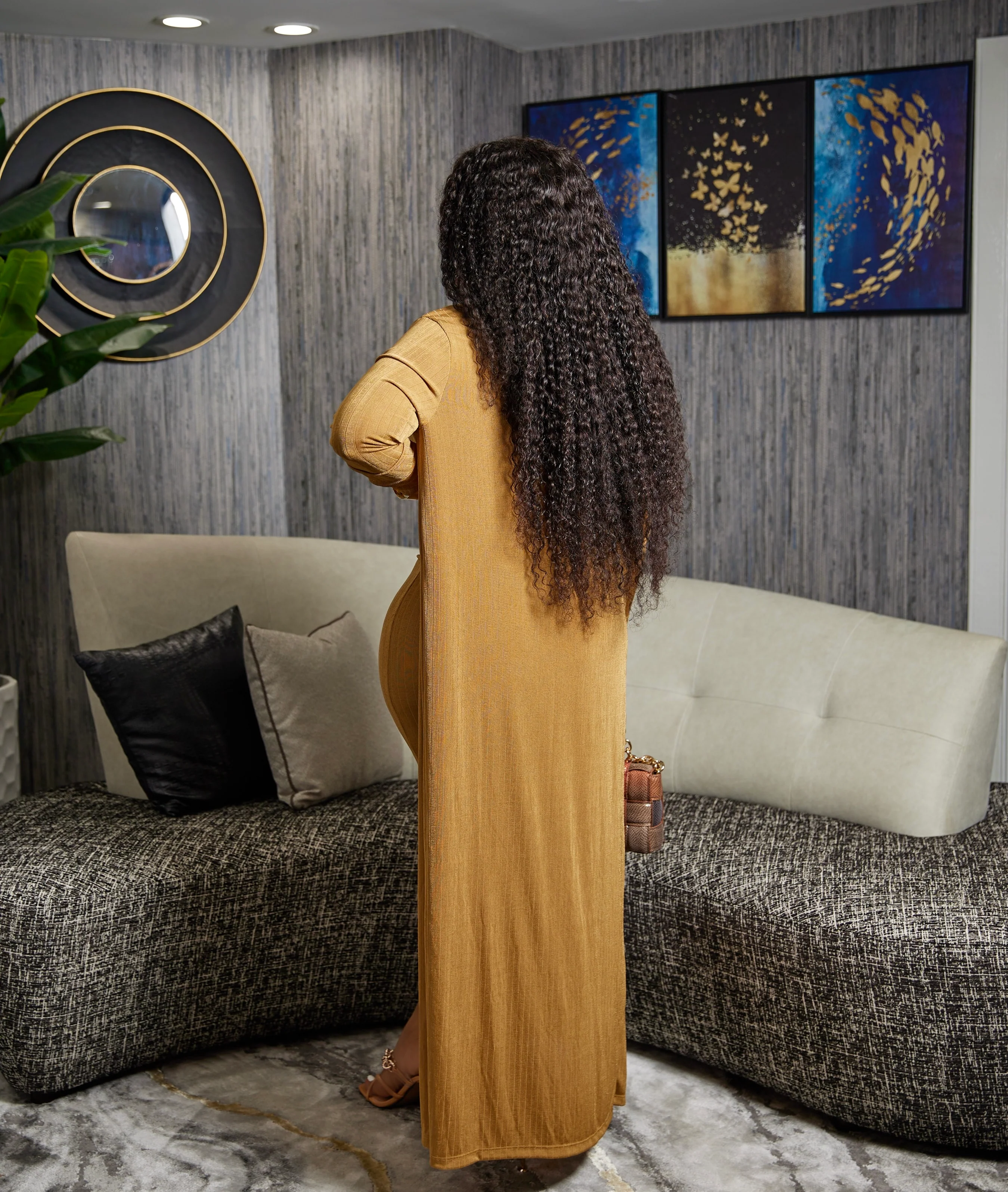 SOLID SLINKY RIB 2 PIECE CARDIGAN SET (Mustard) - Image 2