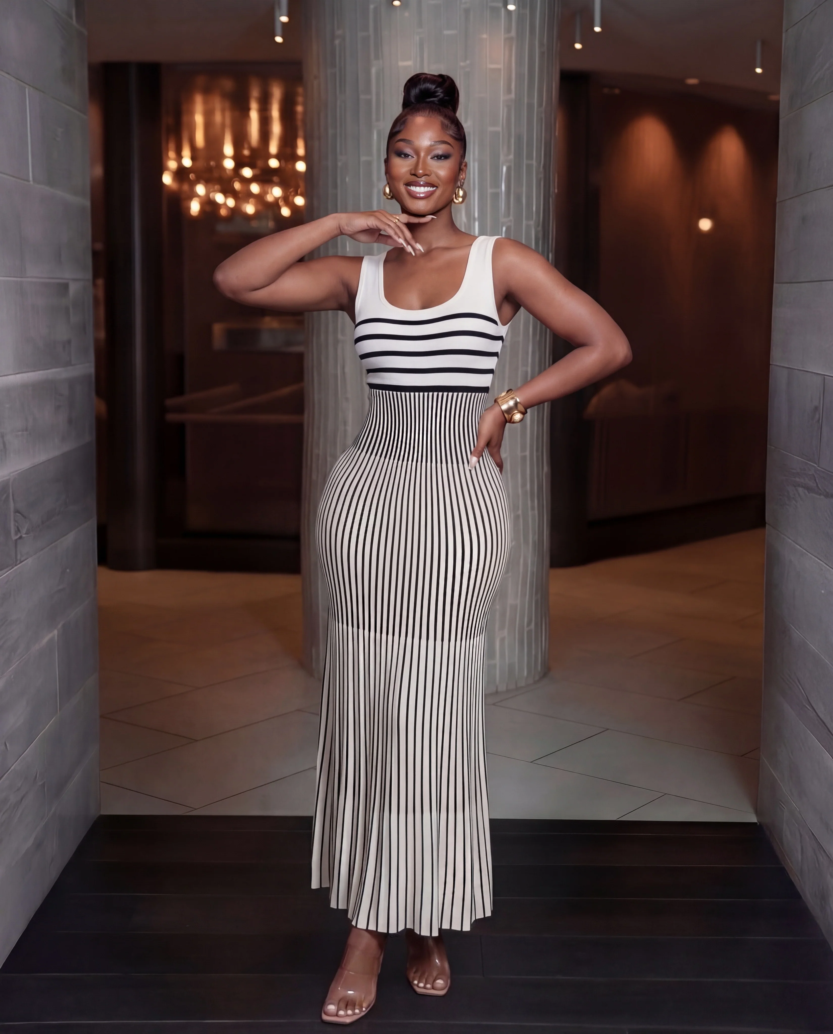 Tina Sleeveless Stripe Long Dress