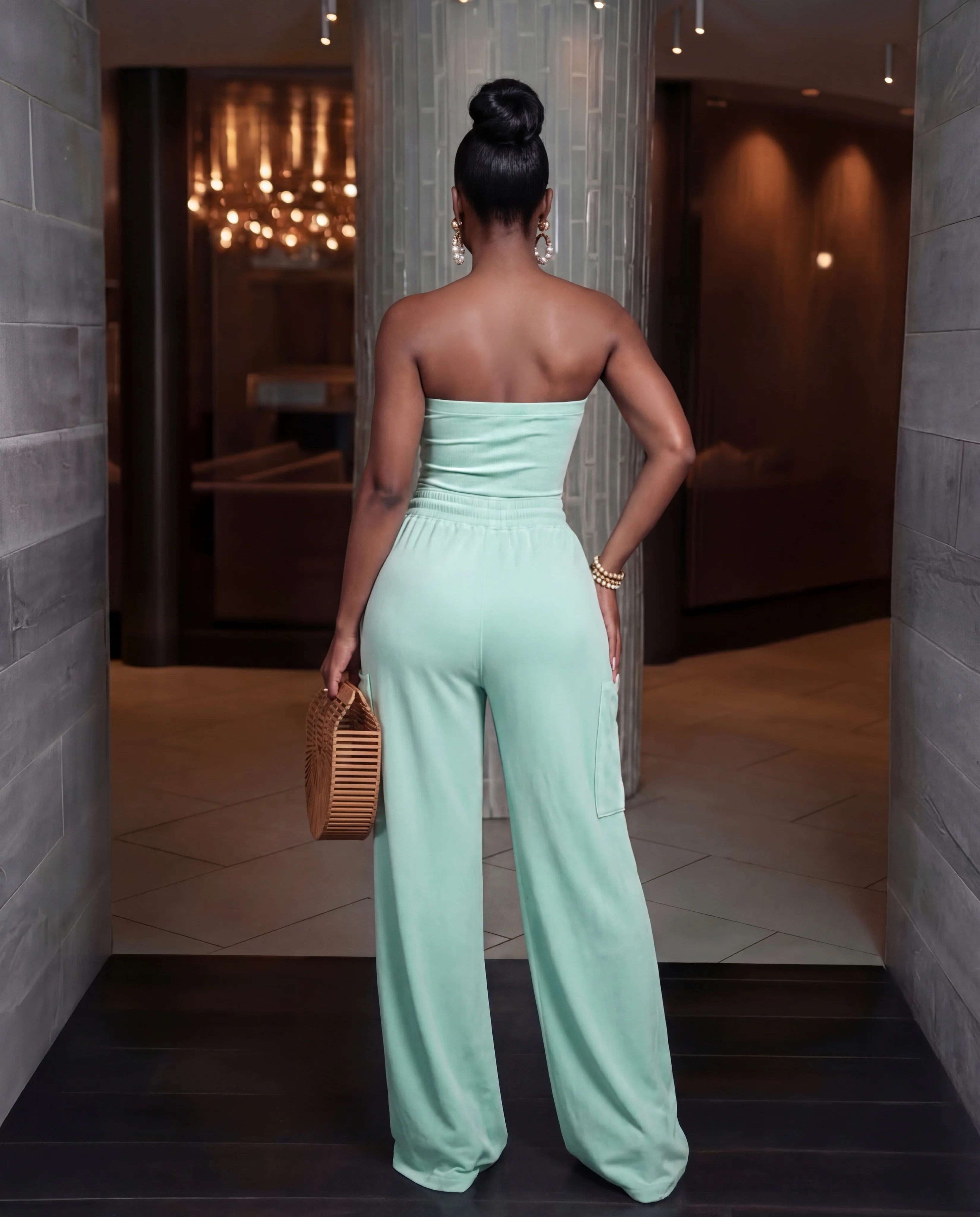 TURQUOISE Mineral Wash Strapless Wide-leg Jumpsuit - Image 2