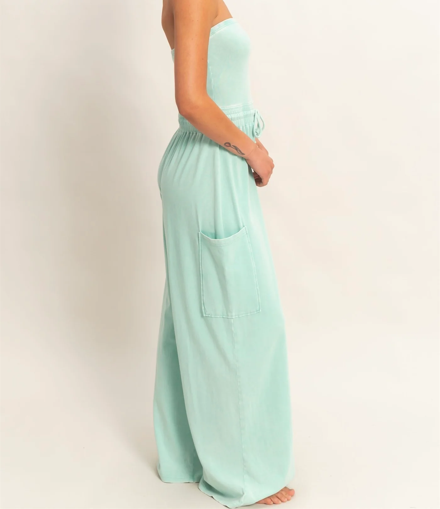 TURQUOISE Mineral Wash Strapless Wide-leg Jumpsuit - Image 3
