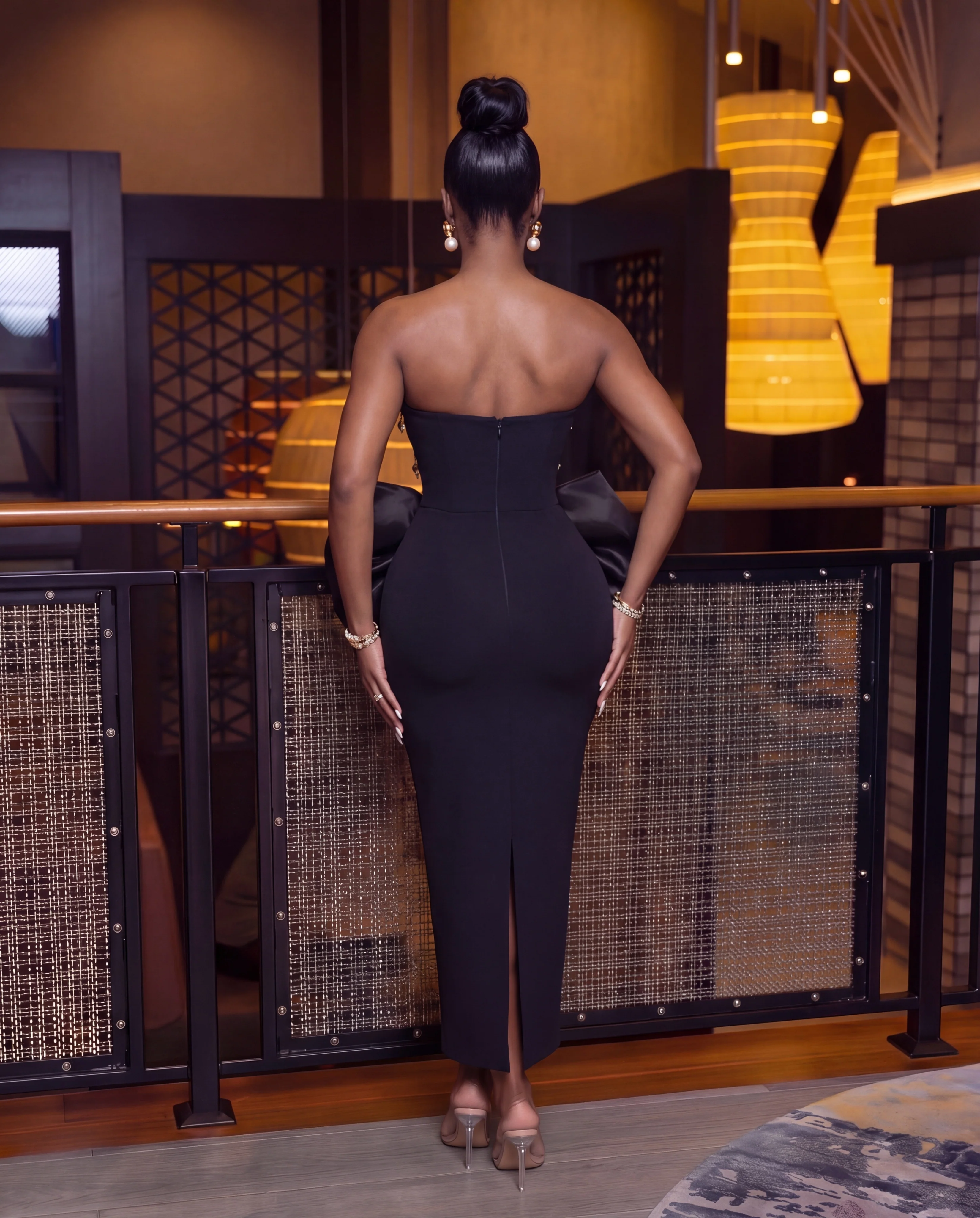 Willatte Bow Crystal Strapless Bandage Dress - Image 3