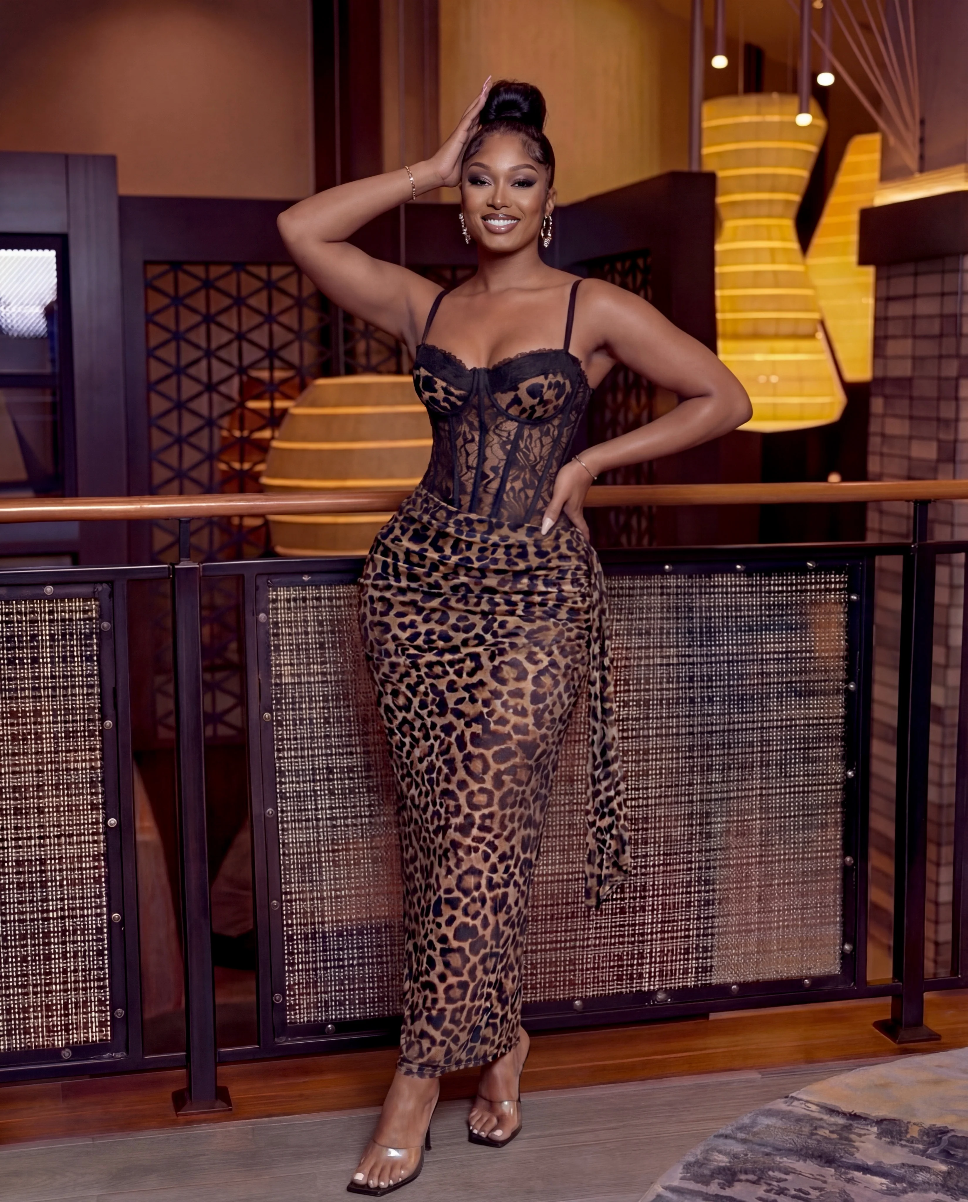 Zexorin Leopard Print Strapless Lace Bodycon Dress