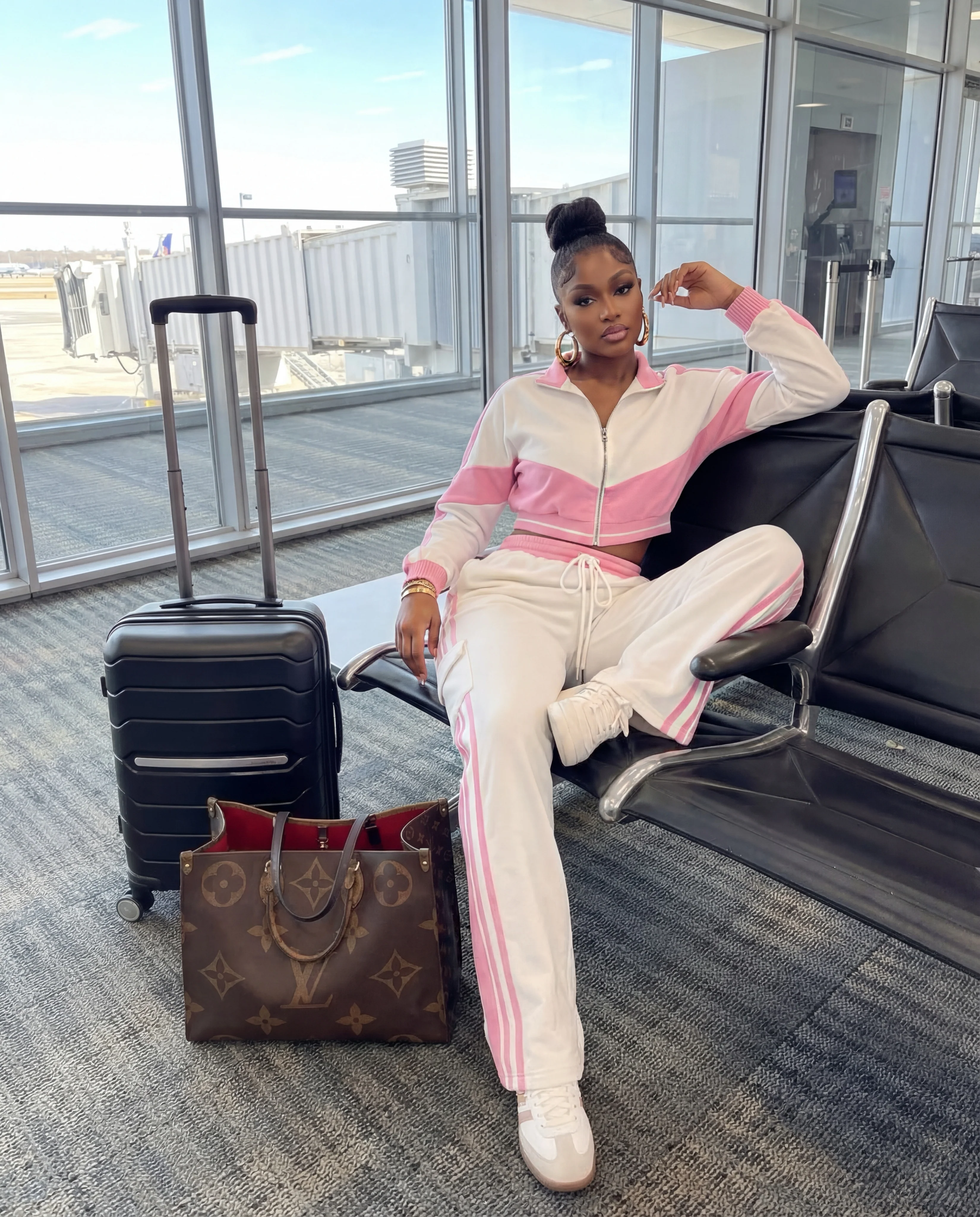 Zip Up Sweater & Elastic Waist Pants Colorblock 2pc. Set - Image 2