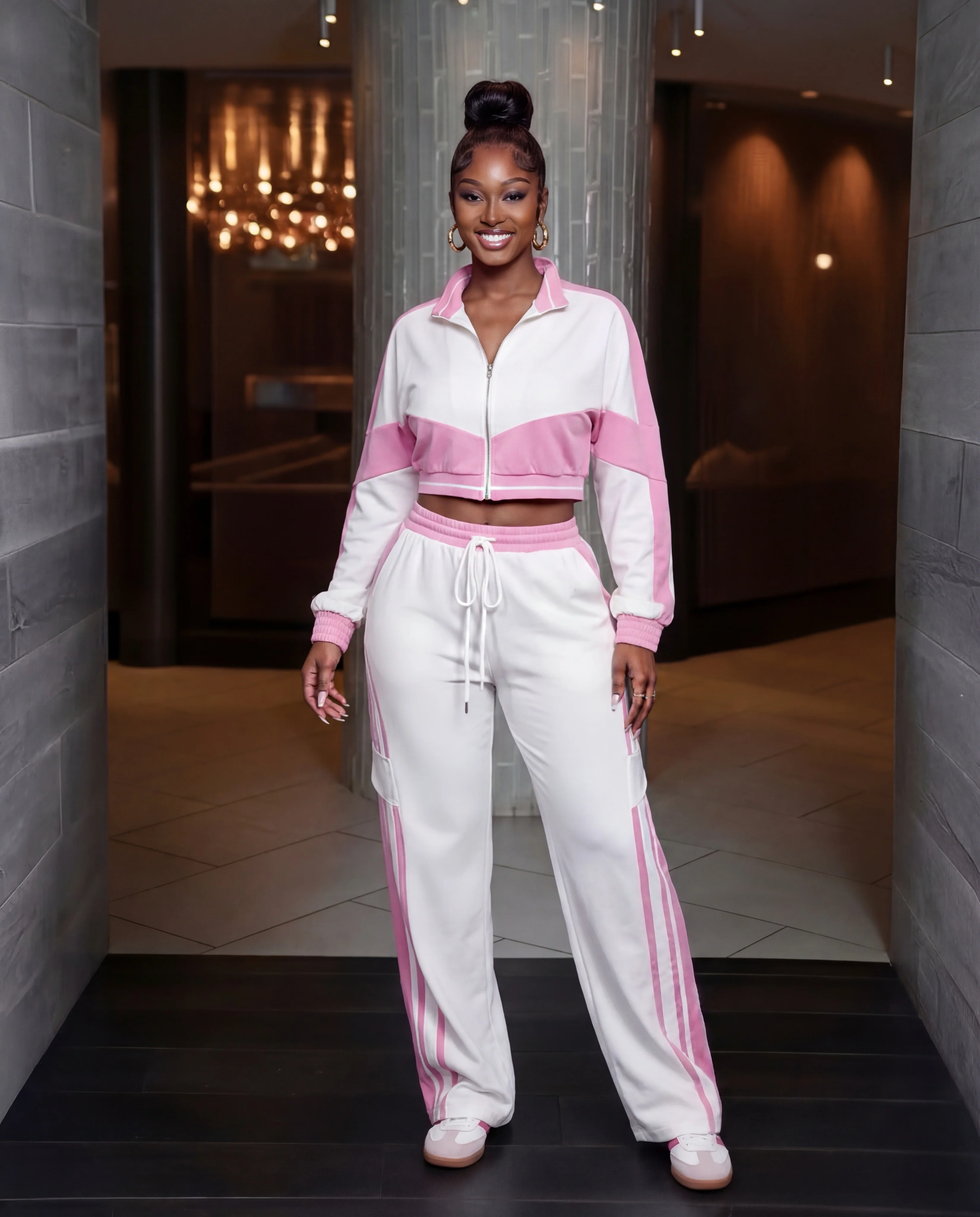 Zip Up Sweater & Elastic Waist Pants Colorblock 2pc. Set - Image 3
