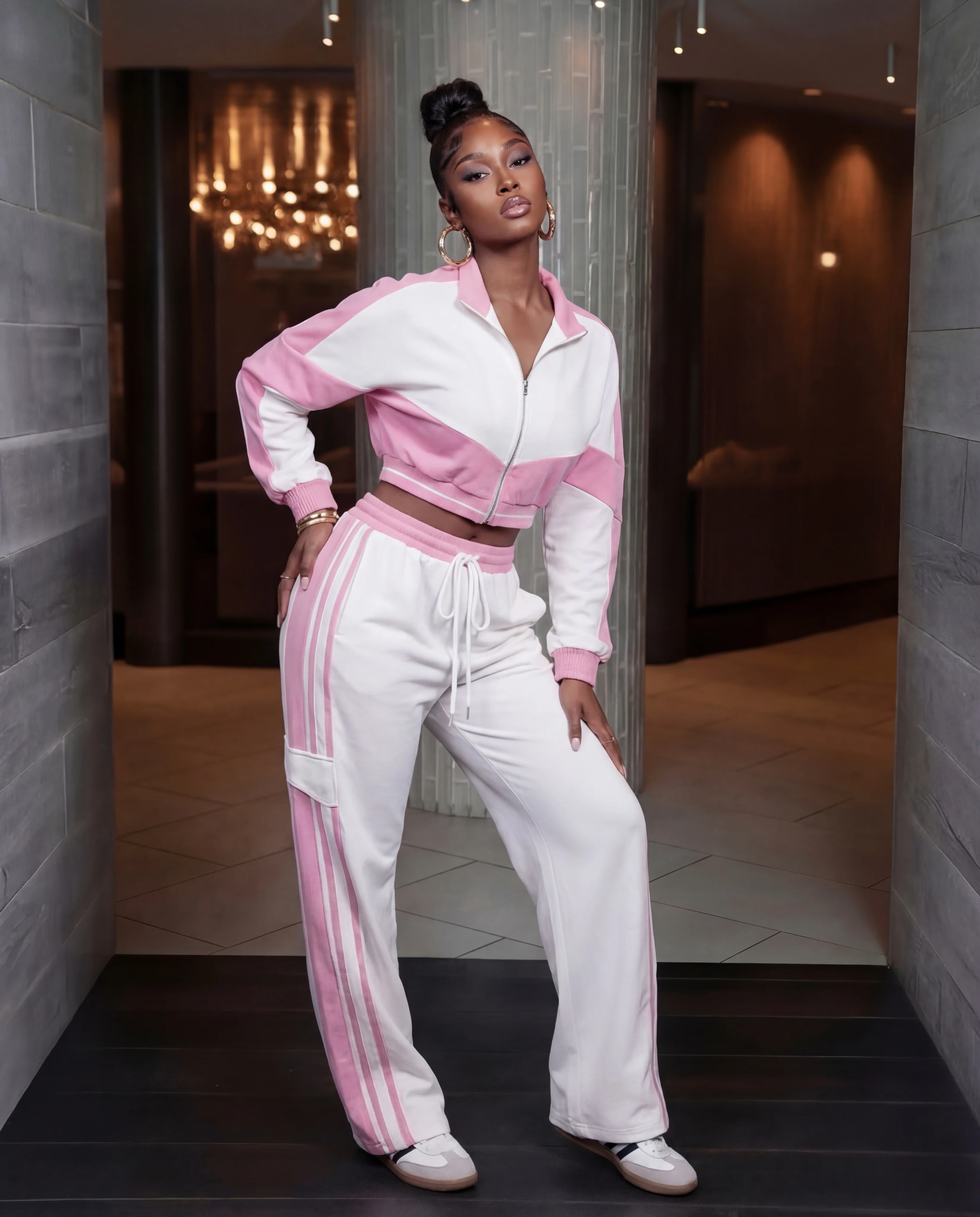 Zip Up Sweater & Elastic Waist Pants Colorblock 2pc. Set - Image 4